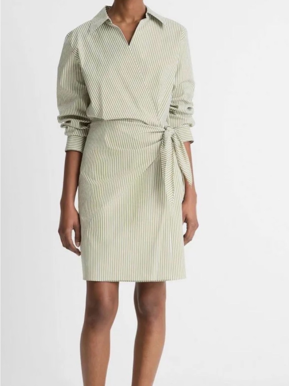 Vince Light Green Striped Wrap Shirt Dress